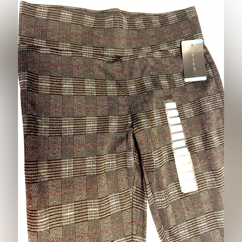 Tahari Window Pane Glen Plaid Pants Quality Knit NWT Gray/black/white